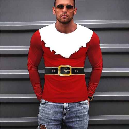 

Men's Unisex T shirt Tee Graphic Prints Crew Neck Red 3D Print Outdoor Christmas Long Sleeve Print Clothing Apparel Basic Sports Designer Casual