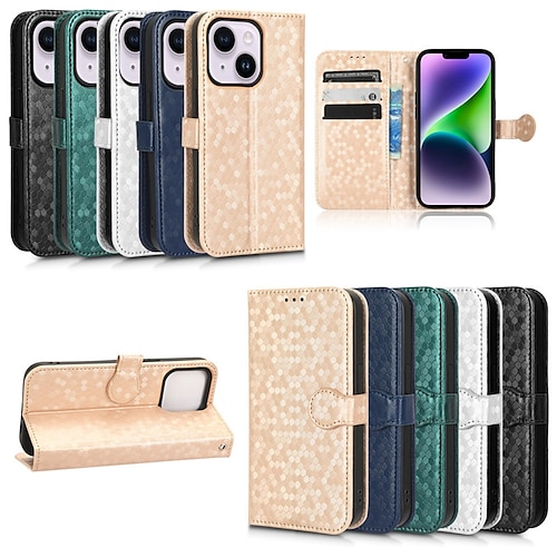 

Phone Case For Apple Wallet Card iPhone 14 iPhone 13 Pro Max 12 11 SE 2022 X XR XS Max 8 7 with Wrist Strap Card Holder Slots Magnetic Flip Solid Colored Geometric Pattern TPU PU Leather