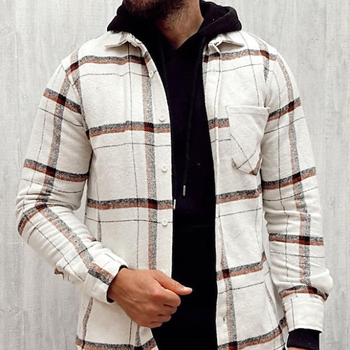 

Men's Flannel Shirt Shirt Jacket Shacket Shirt Plaid / Check Turndown White Street Daily Long Sleeve Button-Down Clothing Apparel Basic Fashion Casual Comfortable