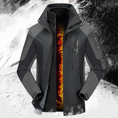 

Men's Hiking 3-in-1 Jackets Ski Jacket Waterproof Hiking Jacket Winter Outdoor Thermal Warm Windproof Breathable Lightweight Outerwear Windbreaker Winter Fleece Jacket Fishing Climbing Camping