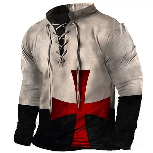 

Men's Sweatshirt Pullover Green Blue Purple Red Gray Standing Collar Color Block Templar Cross Knights Templar Lace up Sports & Outdoor Daily Sports 3D Print Vintage Streetwear Designer Fall Clothing