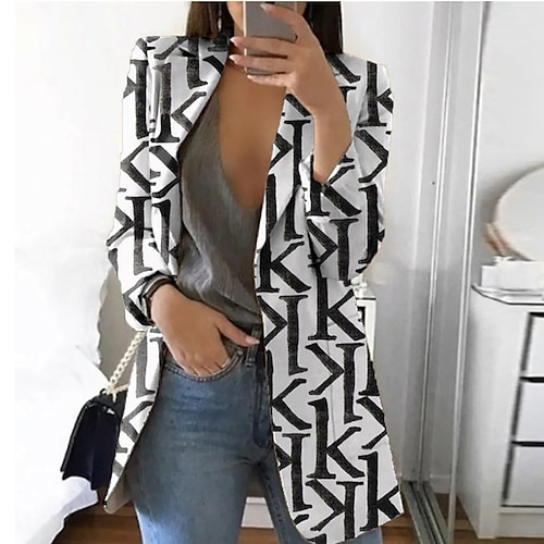 

Women's Blazer Breathable Comfortable Office Work Office / Career Vacation Print Open Front Turndown OL Style Elegant Modern Office / career Geometric Regular Fit Outerwear Long Sleeve Winter Fall