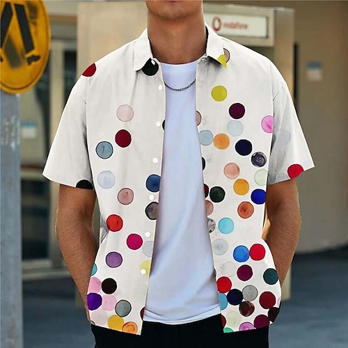 

Men's Shirt Graphic Shirt Circle Turndown Beige 3D Print Outdoor Street Button-Down Print Clothing Apparel Fashion Designer Casual Breathable / Summer / Spring / Summer