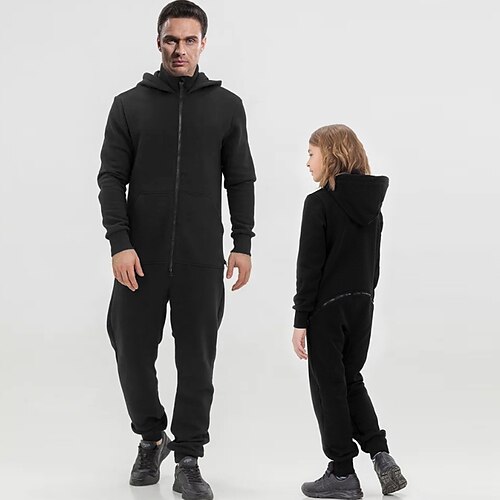 

Dad and Son Jumpsuit Solid Color Home Green Pink Yellow Long Sleeve Daily Matching Outfits