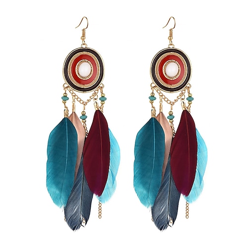 

1 Pair Hoop Earrings For Women's Birthday Gift Prom Feather Drop Fashion