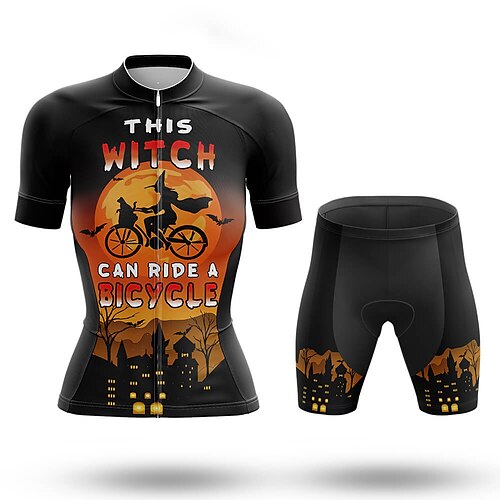 

21Grams Women's Cycling Jersey with Shorts Short Sleeve Mountain Bike MTB Road Bike Cycling Black Graphic Halloween Bike Clothing Suit 3D Pad Breathable Quick Dry Moisture Wicking Back Pocket