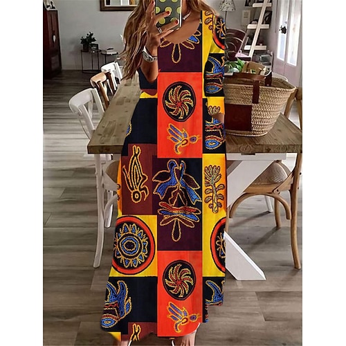 

Women's Casual Dress Swing Dress Long Dress Maxi Dress Wine Long Sleeve Floral Pocket Winter Fall V Neck Winter Dress Fall Dress 2022 S M L XL XXL 3XL