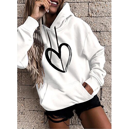 

Women's Pullover Hoodie Sweatshirt Pullover Heart Front Pocket Print Daily Sports Hot Stamping Active Streetwear Clothing Apparel Hoodies Sweatshirts White Pink