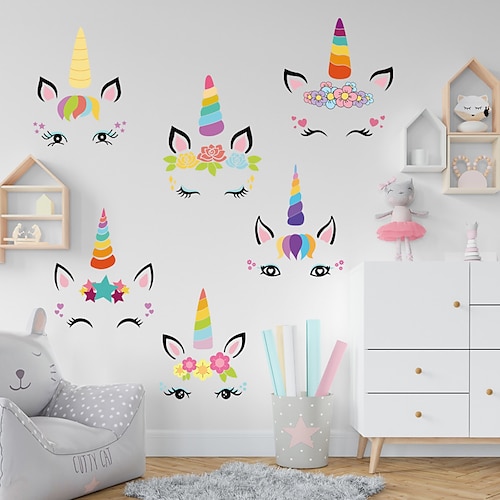 

Cute Colorful Unicorns Wall Stickers Living Room / Kids Room kindergarten Removable / Pre-pasted PVC Home Decoration Wall Decal 1pc