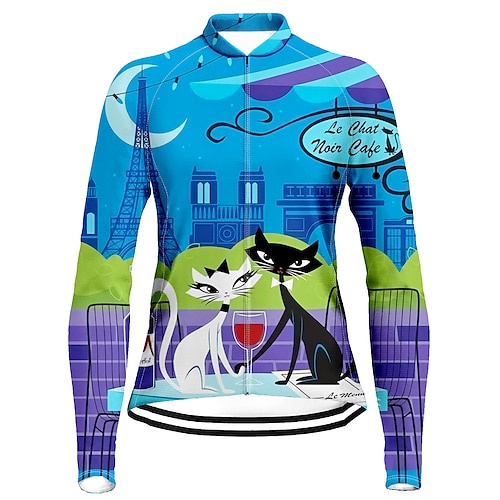 

21Grams Women's Cycling Jersey Long Sleeve Bike Top with 3 Rear Pockets Mountain Bike MTB Road Bike Cycling Quick Dry Moisture Wicking Blue Cat Sports Clothing Apparel / Stretchy / Athleisure