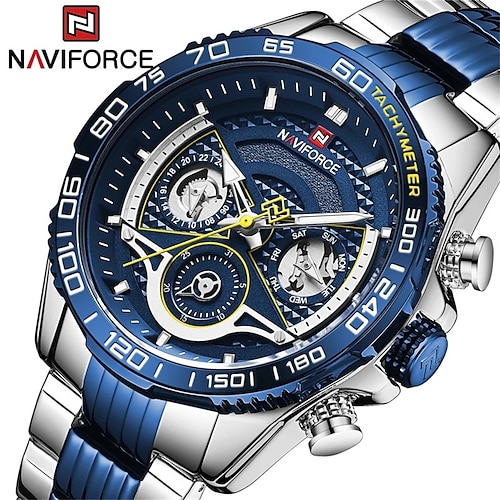 

NAVIFORCE Man Wristwatch Fashion Sport Men Watch Top Brand Luxury Blue Gold Military Stainless Steel Quartz Male Clock Gift 9185