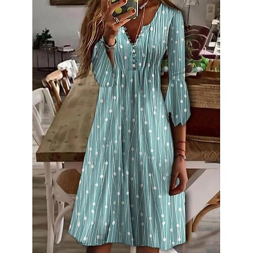

Women's Casual Dress Mini Dress Light Blue 3/4 Length Sleeve Polka Dot Print Winter Fall Autumn V Neck Fashion Weekend 2022 S M L XL XXL 3XL