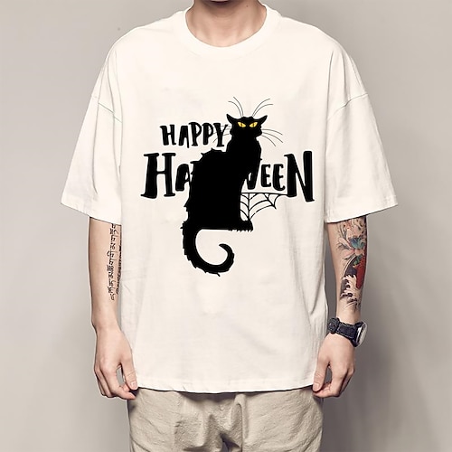 

Halloween Kat T-shirt Anime Tegneserie Anime Klassisk Gadestil T恤衫 Til Herre Dame Unisex Voksne Varmstempling 100% Polyester