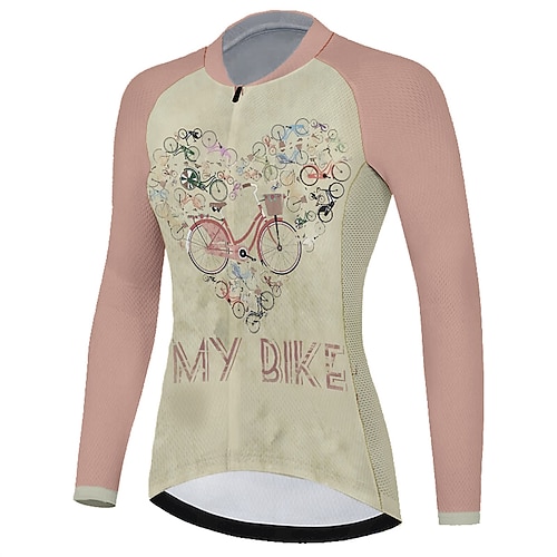 

21Grams Women's Cycling Jersey Long Sleeve Bike Top with 3 Rear Pockets Mountain Bike MTB Road Bike Cycling Breathable Quick Dry Moisture Wicking Reflective Strips Rosy Pink Heart Polyester Spandex