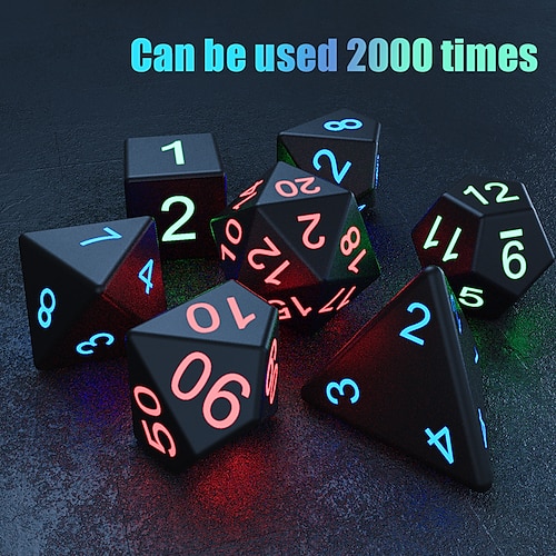 

7PCS Noctilucent Dice 7 Colors Multi-Side LED Night Light Board Game for Fun Bar KTV Party Vibration Luminous Game Dice Set Polyhedral Drinking Tool