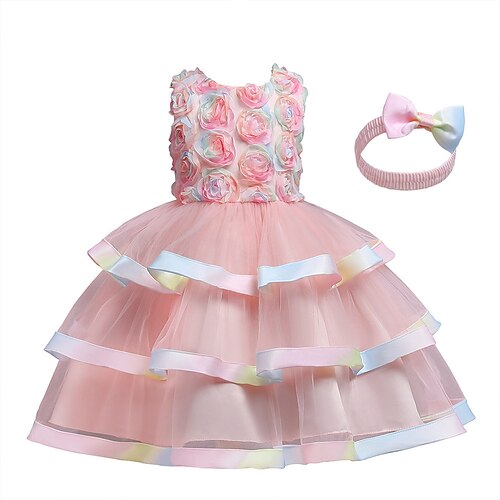 

Kids Little Girls' Dress Jacquard Solid Colored Tulle Dress Party Birthday Ruffle Sparkle Green Blue Purple Maxi Short Sleeve Princess Sweet Dresses Spring Summer Slim 1 PC 3-12 Years