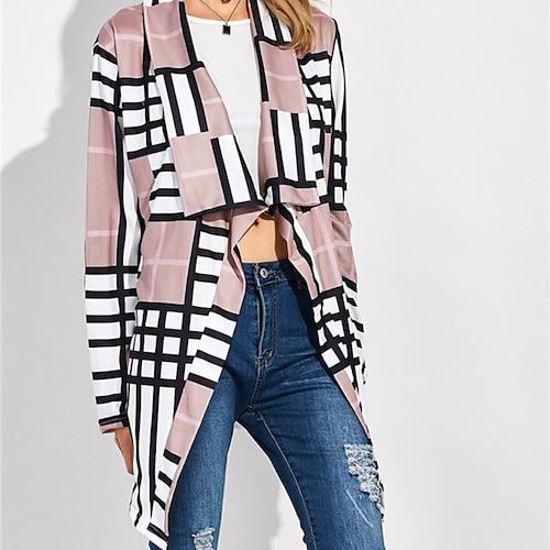 

Women's Trench Coat Warm Breathable Outdoor Daily Wear Vacation Going out Pocket Cardigan Turndown Active Casual Comfortable Street Style Plaid Regular Fit Outerwear Long Sleeve Winter Fall Pink S M
