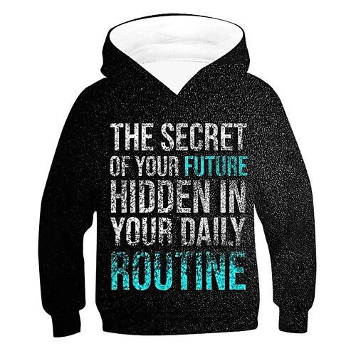 

Kids Boys Hoodie Letter Outdoor 3D Print Long Sleeve Pocket Fashion 3-12 Years Winter Black
