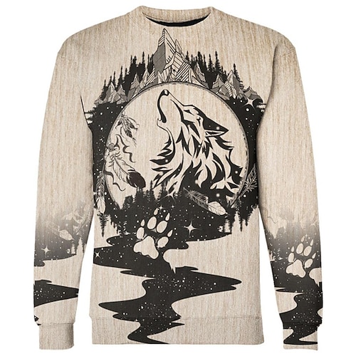 

Men's Unisex Sweatshirt Pullover Khaki Crew Neck Wolf Graphic Prints Print Daily Sports Holiday 3D Print Streetwear Designer Casual Spring & Fall Clothing Apparel Hoodies Sweatshirts Long Sleeve