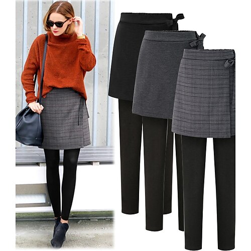 

Women's Fleece Pants Tights Leggings Cotton Blend Fleece lined Plaid Grey Black Fashion Casual Daily Weekend Print Stretchy Full Length Thermal Warm Plaid Checkered M L XL 2XL 3XL