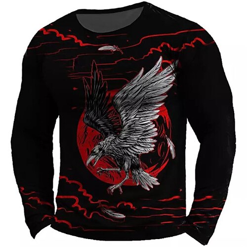 

Men's Unisex T shirt Tee Graphic Prints Eagle Crew Neck Black 3D Print Outdoor Street Long Sleeve Print Clothing Apparel Basic Sports Designer Casual