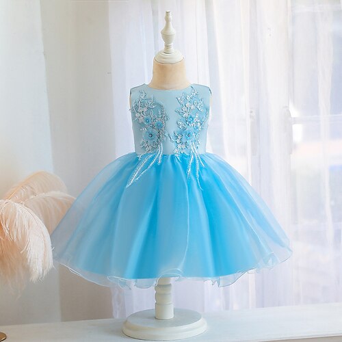 

Kids Girls' Dress Jacquard Tulle Dress Above Knee Dress Party Ruffle Short Sleeve Princess Dress 3-12 Years Spring Blue Pink Yellow