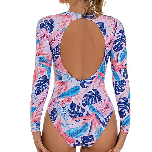 

Women's Rash guard Swimsuit UPF50 Quick Dry Long Sleeve Bodysuit Bathing Suit Open Back Swimming Surfing Beach Water Sports Floral Spring Summer Autumn