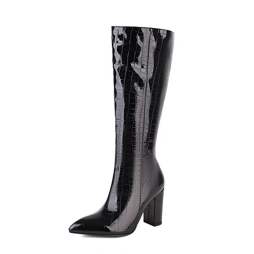 

Women's Boots Plus Size Heel Boots Knee High Boots Chunky Heel Pointed Toe Elegant Daily Work PU Leather Zipper Fall Winter Solid Colored Almond White Black