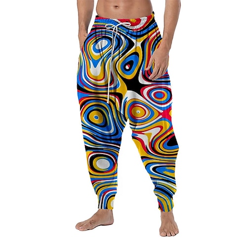 

Men's Joggers Trousers Baggy Harem Pants Casual Pants Drawstring Elastic Waist 3D Print Optical Illusion Graphic Prints Comfort Breathable Casual Daily Boho Hippie Blue Micro-elastic / Drop Crotch