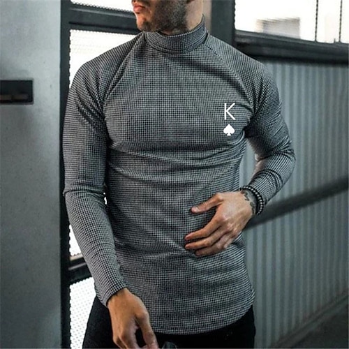 

Men's Unisex T shirt Tee Graphic Prints Poker Turtleneck Dark Gray 3D Print Outdoor Street Long Sleeve Print Clothing Apparel Basic Sports Casual Big and Tall