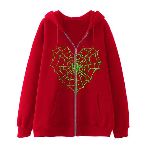 

Women's Hoodie Jacket Warm Breathable Outdoor Daily Wear Vacation Going out Pocket Print Zipper Hoodie Vintage Sports Street Style Halloween Heart Regular Fit Outerwear Long Sleeve Winter Fall Black