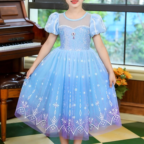 

Enfants Fille Robe Bande dessinée Manche Courte Utilisation Soirée Princesse Magnifique Coton Midi Robe Trapèze Eté Printemps 3-10 ans Bleu