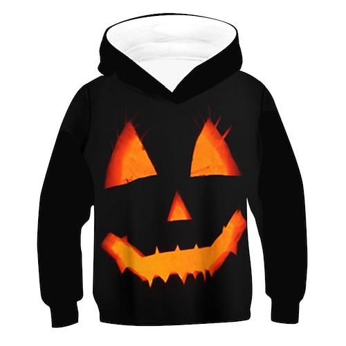 

Kids Boys Halloween Hoodie Long Sleeve 3D Print Graphic Halloween pattern Pocket Black Children Tops Spring Summer Fashion Cool Party Outdoor Halloween Regular Fit 3-12 Years