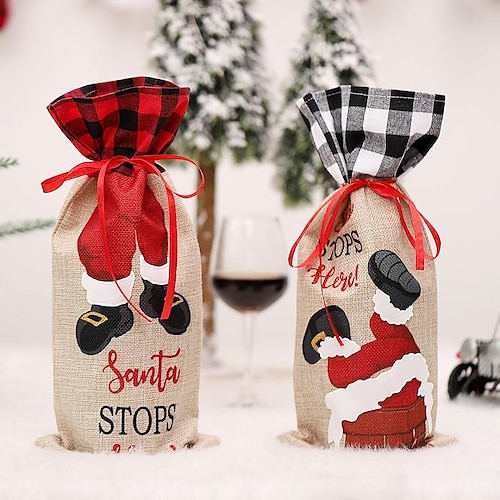 

Christmas Gift Wine Bottle Decors Bag Christmas Doll Red Wine Set Cartoon Old Man Snowman Elk Silk Screen Wine Bottle Bag Bundle Pocket