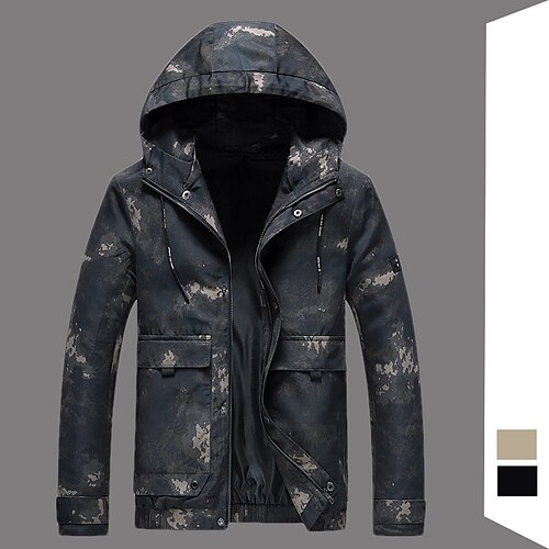 

Men's Hoodie Jacket Camouflage Hunting Jacket with Pockets Hooded Outdoor Breathable Wearable Soft Sweat wicking Spring Winter Autumn Camo Top Polyester Hunting Camping Military Black Khaki / Combat