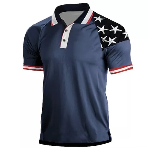 

Men's Collar Polo Shirt Golf Shirt Star National Flag Turndown Navy Blue 3D Print Outdoor Street Short Sleeves Button-Down Print Clothing Apparel Fashion Designer Casual Breathable / Summer / Spring