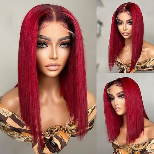 

Remy Human Hair 13x4 Lace Front Wig Short Bob Brazilian Hair Silky Straight Red Wig 130% 150% Density with Baby Hair 100% Virgin Glueless Pre-Plucked For wigs for black women Short Human Hair Lace Wig