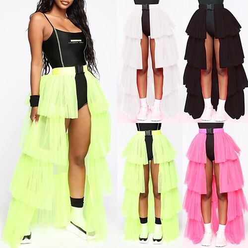 

Women's Skirt Maxi Organza Green Pink White Black Skirts Ruffle Layered Without Lining Streetwear Performance Weekend One-Size / Loose Fit