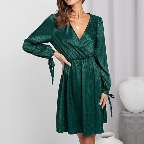 

Women's Shift Dress Emerald Green Dress Pink Dark Green khaki Long Sleeve Pure Color Patchwork Winter Fall Autumn V Neck Fashion Winter Dress Fall Dress 2022 S M L XL XXL