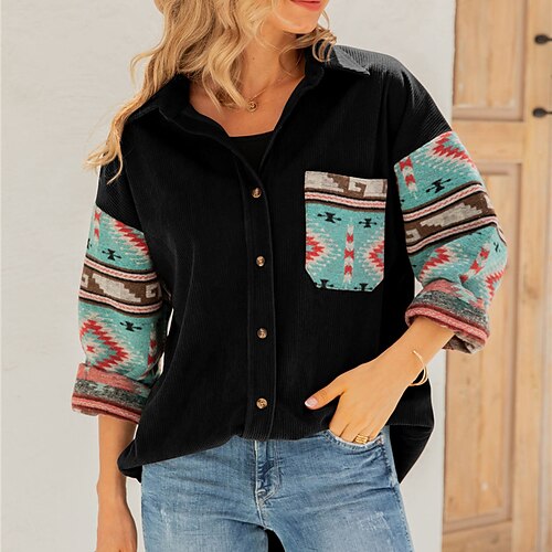 

Women's Casual Jacket Warm Breathable Outdoor Daily Wear Vacation Going out Pocket Print Single Breasted Turndown Active Chic & Modern Comfortable Street Style Geometric Regular Fit Outerwear Long