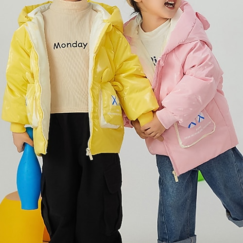 

Kids Unisex Down Coat Outerwear Plain Coat School Active Cute Blue Pink Yellow Winter Fall 2-6 Years