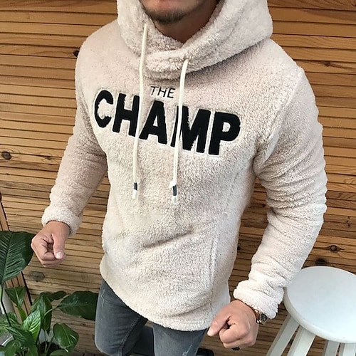 

Herren Hoodie Sweatshirt Kapuze Fuzzy-Sherpa Beige Mit Kapuze Feste Farbe Buchstabe Sport Natur Strassenmode Cool Casual Groß und hoch Winter Herbst Bekleidung Kapuzenpullover Sweatshirts Langarm