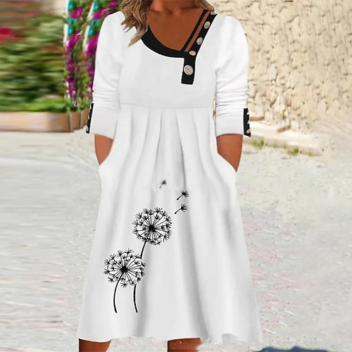 

Women's Plus Size Casual Dress Graphic V Neck Long Sleeve Fall Winter Casual Midi Dress Causal Daily Dress / Cotton