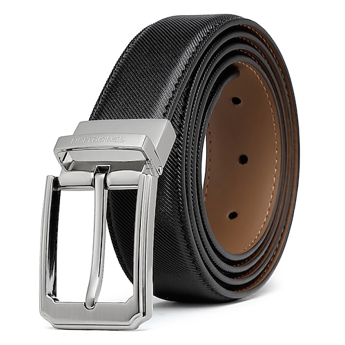 

Men's Unisex Leather Belt Genuine Leather Cowhide Prong Buckle Plain Casual Cowboy Gift Daily Dark Gray Silver