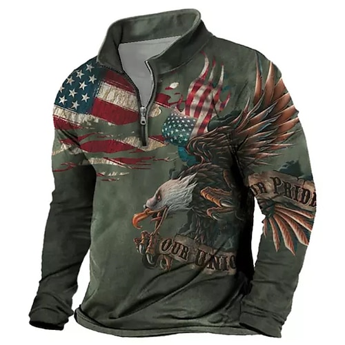 

Men's Unisex Zip Up Sweatshirt Pullover Half Zip Graphic Prints Eagle National Flag Zipper Print Daily Sports 3D Print Designer Casual Big and Tall Clothing Apparel Hoodies Sweatshirts Long Sleeve