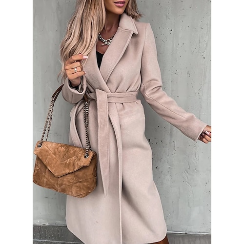 

Women's Winter Coat Comfortable Street Casual Holiday Daily Wear With Belt Adjustable Cardigan Turndown Stylish Contemporary Modern Comfortable Solid Color Regular Fit Outerwear Long Sleeve Winter