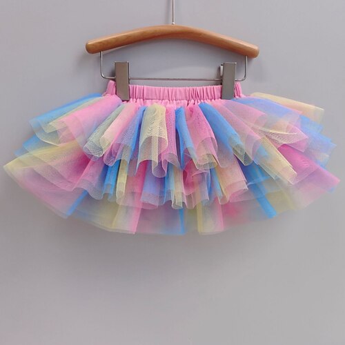 

Kids Girls' Skirt Color Block Active Daily Cotton 2-8 Years Spring Rainbow