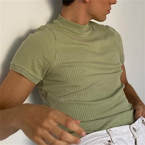 

Men's T shirt Tee Plain Stand Collar Street Holiday Short Sleeve Clothing Apparel Knit Simple Casual Comfortable