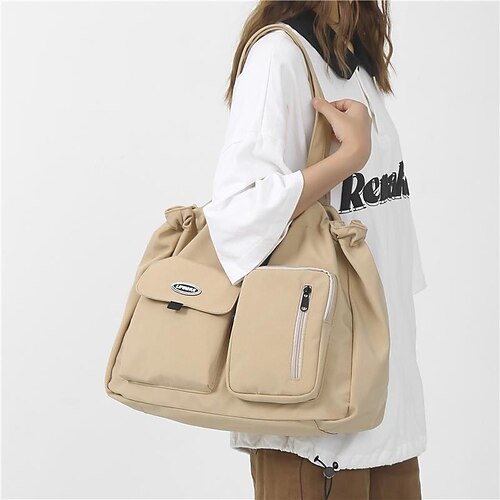 

Women's Tote Diaper Bag Tote Nylon Solid Color Shopping Daily Going out Black khaki White