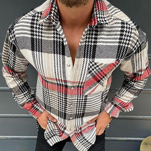 

Men's Flannel Shirt Shirt Jacket Shacket Shirt Plaid / Check Turndown Black Street Daily Long Sleeve Button-Down Clothing Apparel Basic Fashion Casual Comfortable